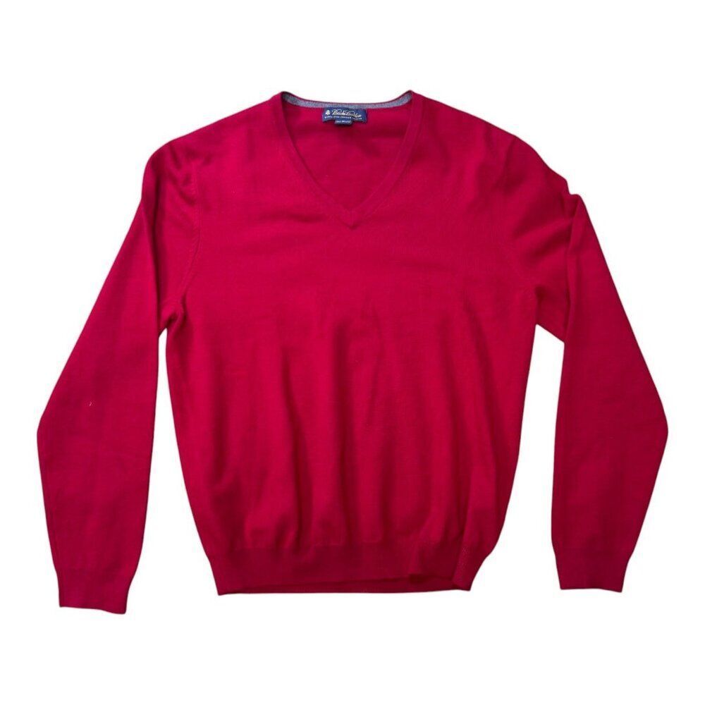 BROOKS BROTHERS Size M Mens 100% Extra fine Italian Merino Wool Sweater Red Ruby